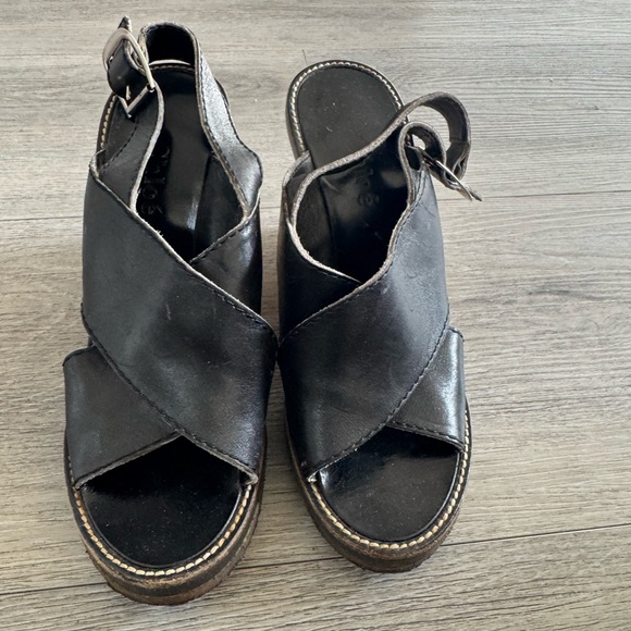 Chloe vintage wood and rubber sold wedge black leather size 8 - Picture 2 of 6